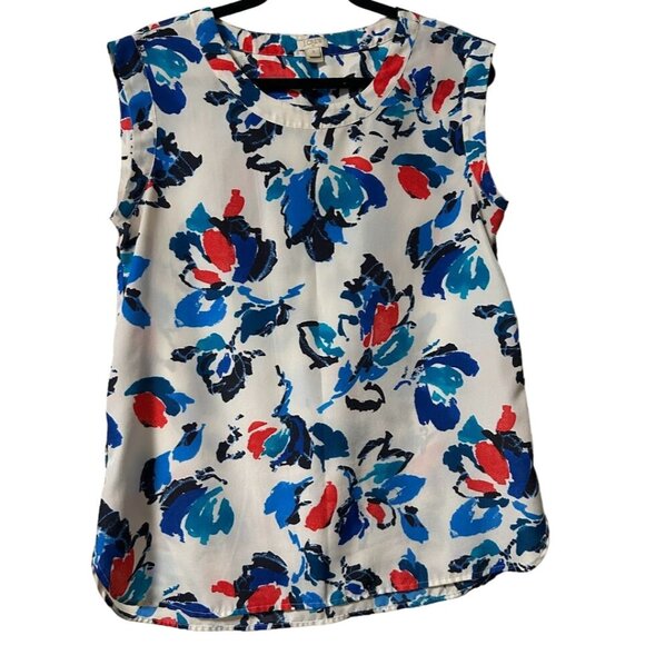 Sleeveless J.Crew Floral Print Blouse Top Size Small Scoop Neck - Picture 1 of 5